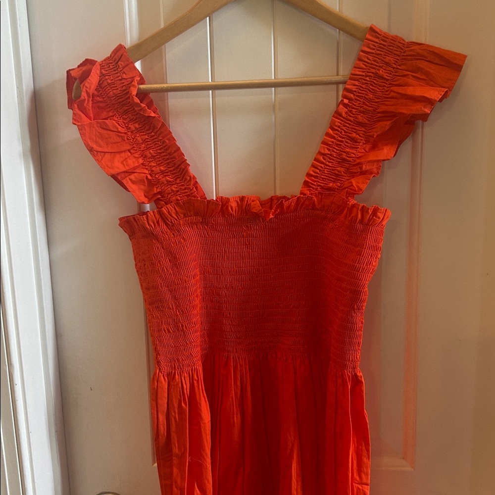 Quince smocked orange midi dress - Picture 6 of 6